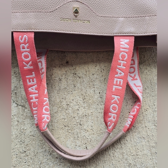 Michael Kors Rose Gold Tote HandBag Pink White Top Handle Women Leather - Picture 9 of 16